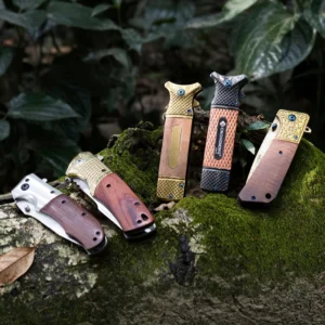 Großhandel Custom Gold Steel Wood Handle Klinge Camping Outdoor Folding Pocket Knife product view 2