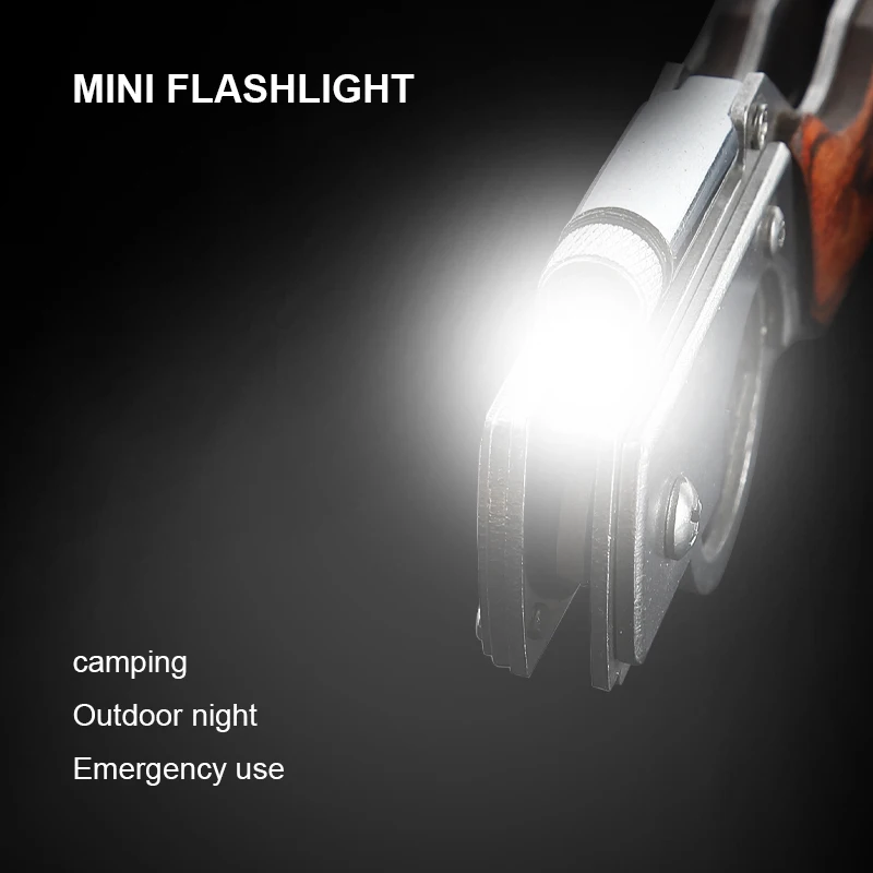 Wholesale Custom Stainless Steel Blade Flashlight with LED Light Folding Pocket Knife Outdoor Hunting Survival Knife - product view 3