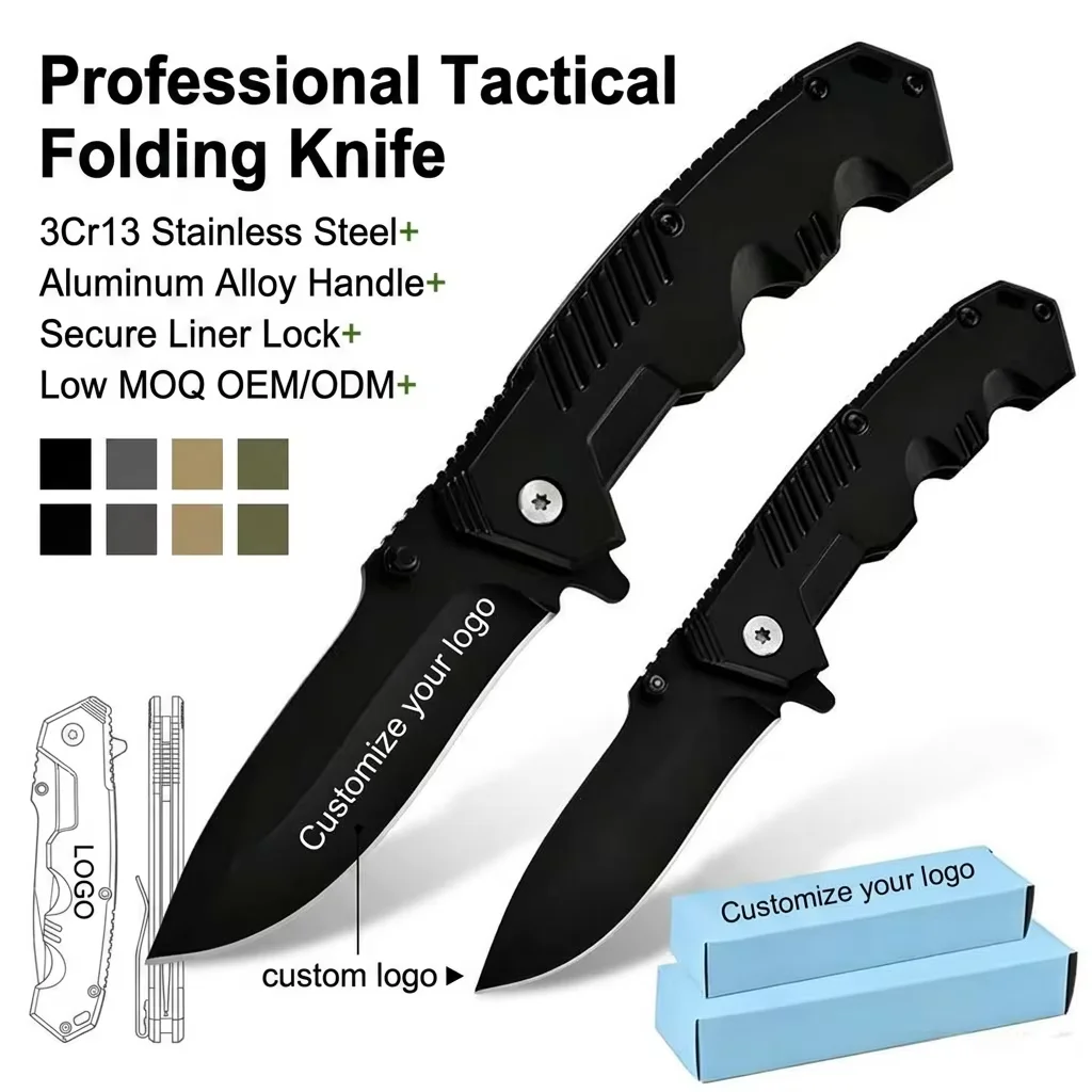 Best Selling Wholesale Custom Aluminum Black Handle Steel Blade Pocket Camping EDC Folding Pocket Knife product view 1