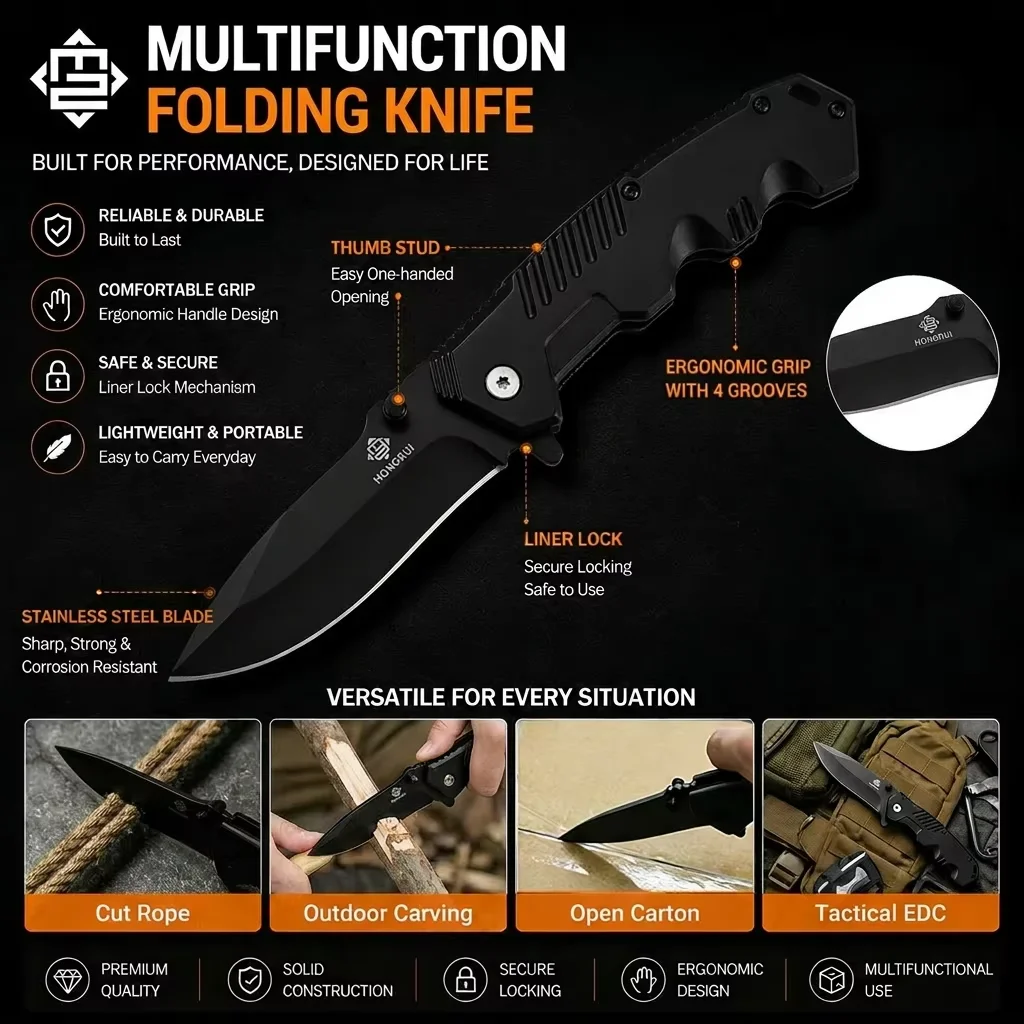 Best Selling Wholesale Custom Aluminum Black Handle Steel Blade Pocket Camping EDC Folding Pocket Knife product view 4
