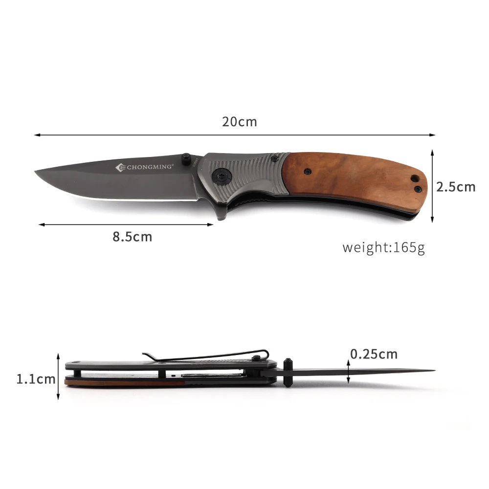 Customized Wholesale Design Wooden Handle Steel Blade Outdoor Camping Folding Portable Pocket Knife in Stock product view 2