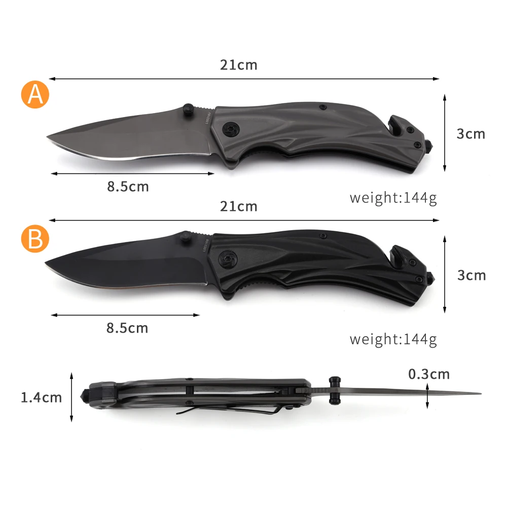 Black Grey Aluminum Handle Folding Knife Pocket Knife with Glass Breaker Rope Cutter product view 2