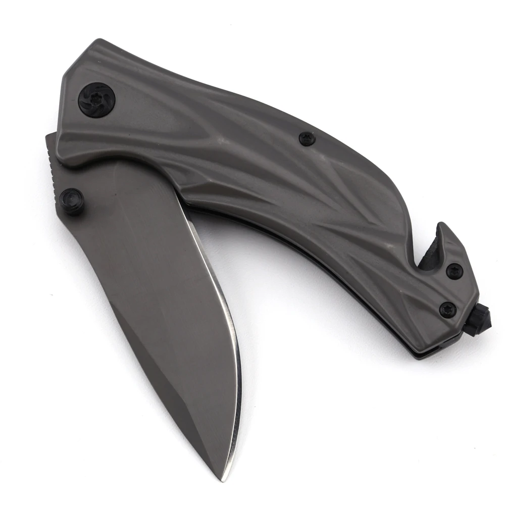 Black Grey Aluminum Handle Folding Knife Pocket Knife with Glass Breaker Rope Cutter product view 4