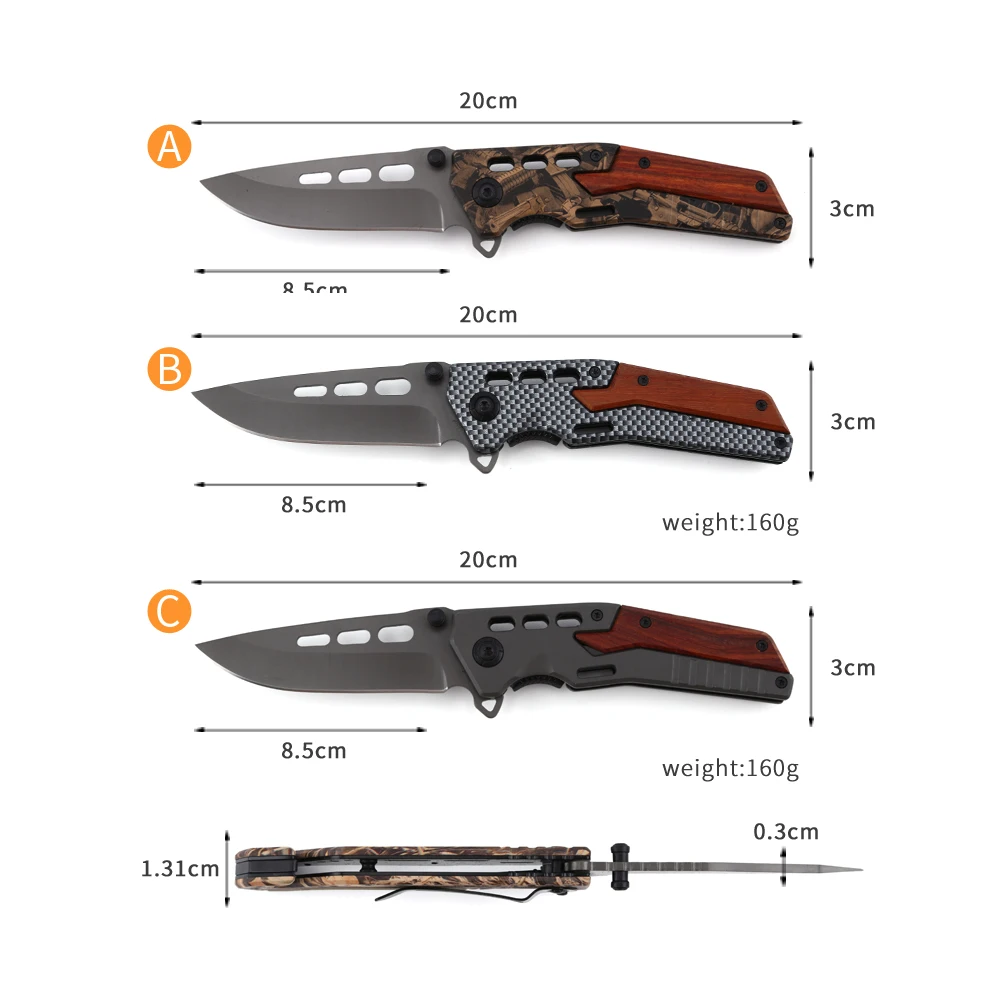 3pcs Camo Covered Outdoor Camping Pocket Folding Knife Customizable Grade DIY product view 2