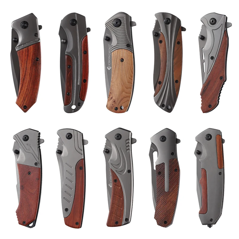 OEM Wholesale Custom Carve Multi Style Wooden Handle Stainless Steel Blade EDC Outdoor Camping Hunting Folding Pocket Gift Knife - product view 2