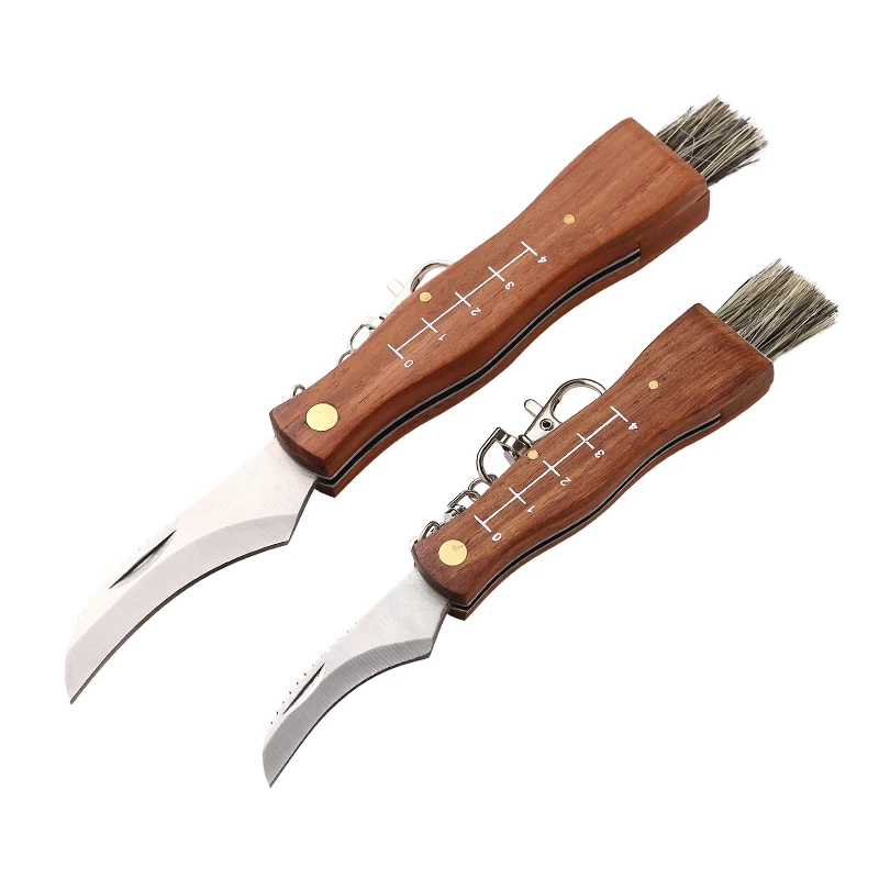 Hot Selling Wholesale Custom OEM Wooden Handle Outdoor Camping Folding Keychain Hunting Mushroom Knife Brush Knife - product view 1