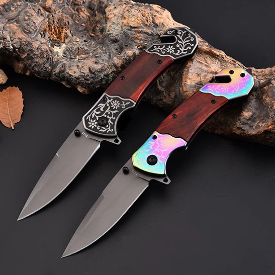 Hot Sale 2026 Unique pink Custom Outdoor Camping Pocket Folding Knife Wood Handle product view 2