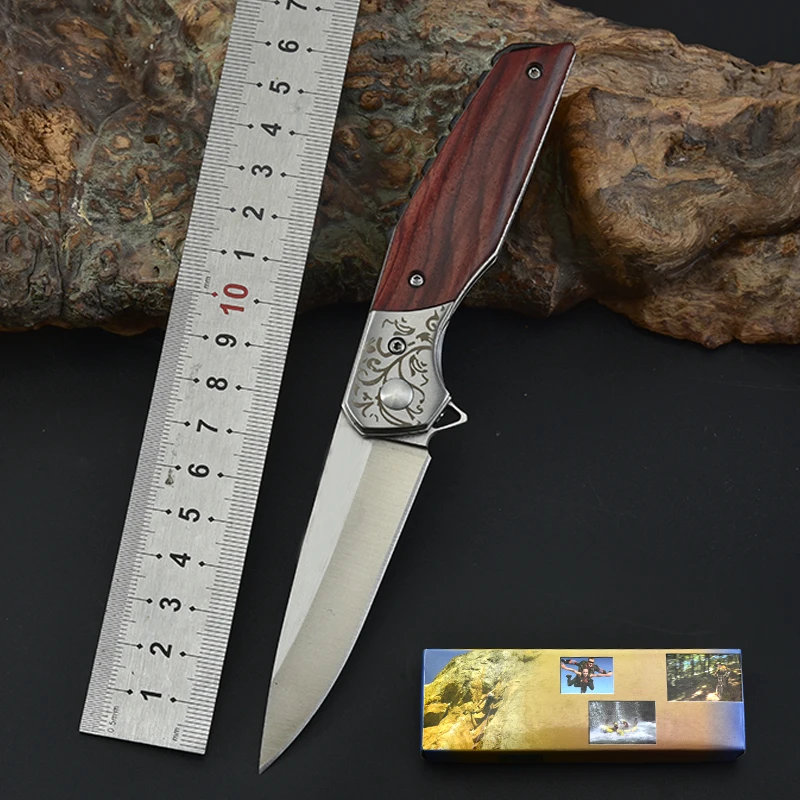 Handmade Folding Pocket Outdoor Wood Damascus Knife Camping product view 4