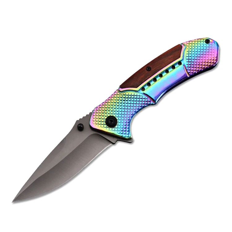 Color Gold Blue Camping Survival Outdoor Hunting Pocket Folding Titanium Knife - product view 1