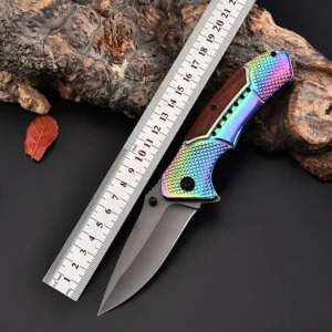 Color Gold Blue Camping Survival Outdoor Hunting Pocket Folding Titanium Knife - product view 3