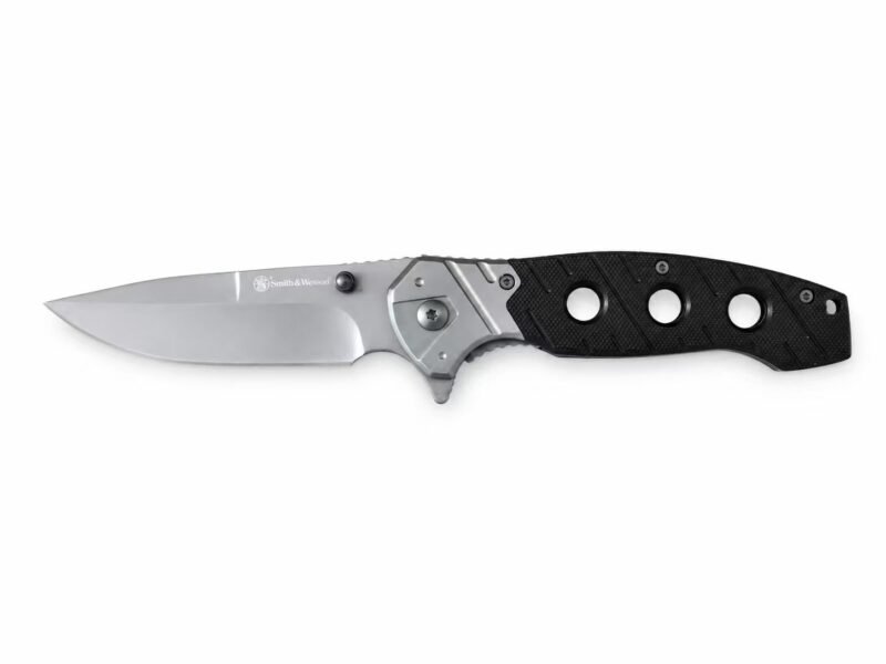 Smith & Wesson black tactical folding knife with silver blade and black handle