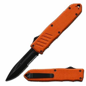 Burnt Orange Micro-Grid Drop-Point OTF Knife