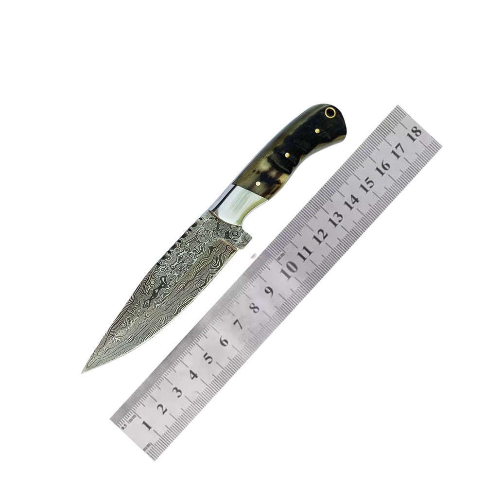 Wood Handle Damascus steel Fixed Lame Hunting Knife — TK-FB-0061