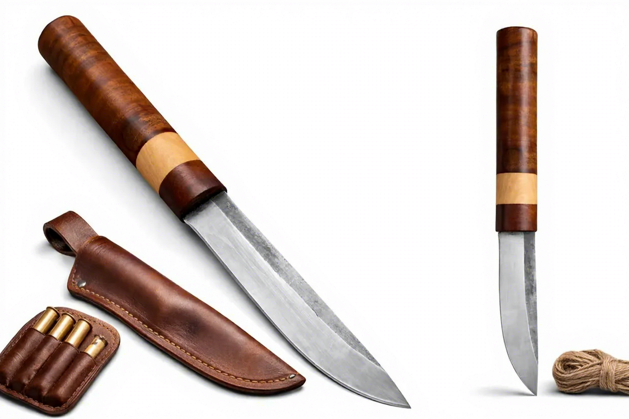 Couteau de chasse à lame fixe en acier à haute teneur en carbone avec manche en bois — TK-FB-0077