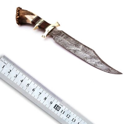 Bone or horn Handle Damascus steel Fixed Blade Hunting Knife — TK-FB-0172