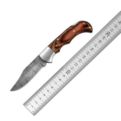 Coltello da caccia a lama fissa in acciaio Damascus con manico in legno — TK-FB-0216