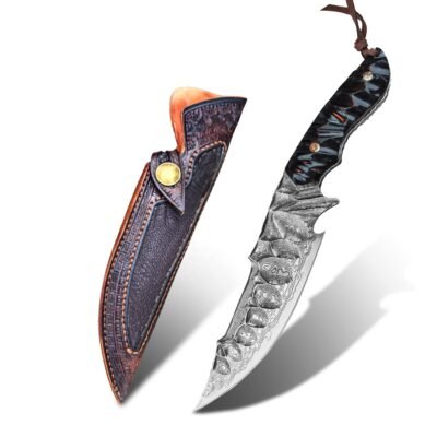 Coltello da caccia a lama fissa in acciaio Damasco con manico in G10 — TK-FB-0289