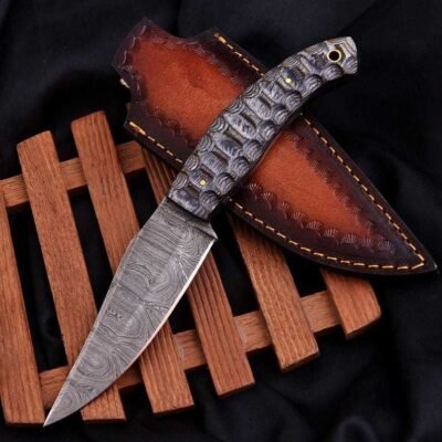 Cuchillo de caza de hoja fija de acero Damasco con mango G10 — TK-FB-0477