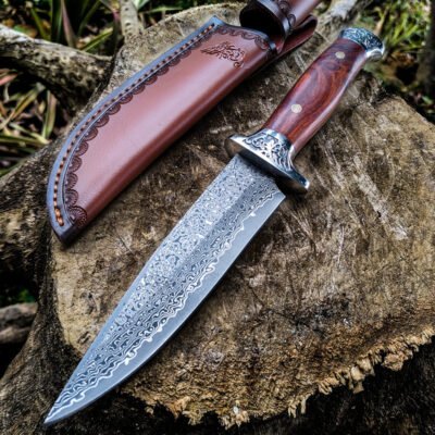 Wood Handle Damascus steel Fixed Lama Hunting Knife — TK-FB-0545