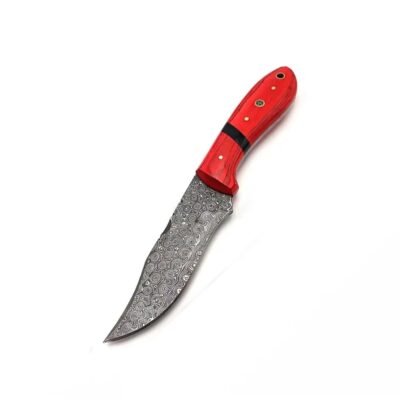 Coltello da caccia a lama fissa con manico in legno e acciaio Damasco — TK-FB-0581