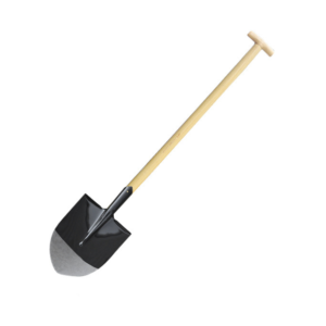 Wooden T-Grip Garden Shovel with Rounded Blade