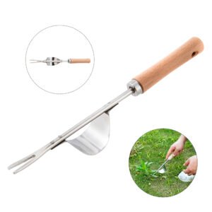 Fork-Tip Hand Weeder with Fulcrum and Wooden Handle