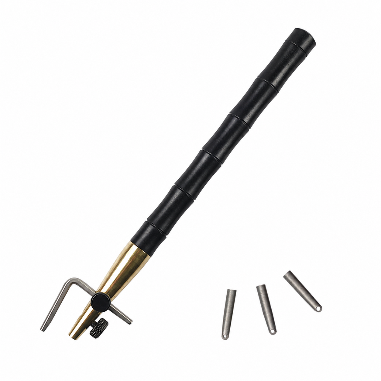 Dark-handled leather groover with a lateral bent guide, adjustment screw and three tip options