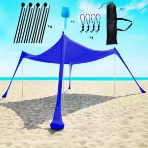 Zonnescherm voor strand en camping met vier stokken